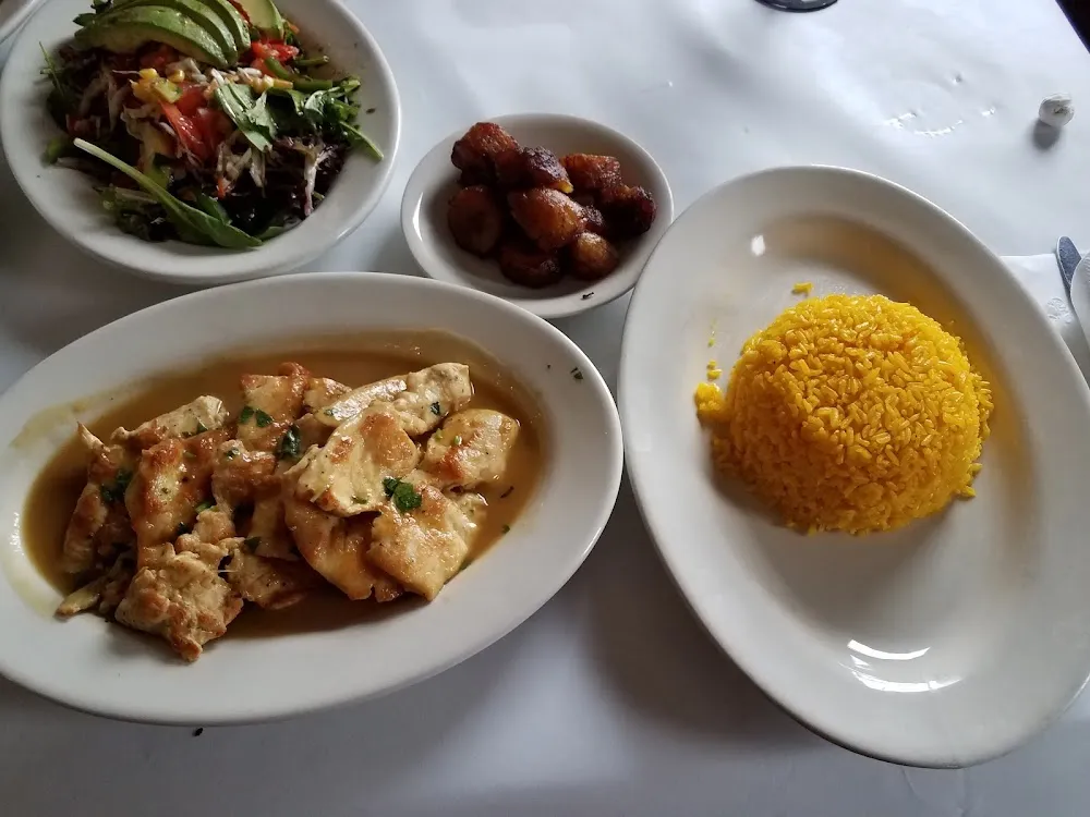 Lemon Chicken Yellow Rice Fried Plantains Salad
